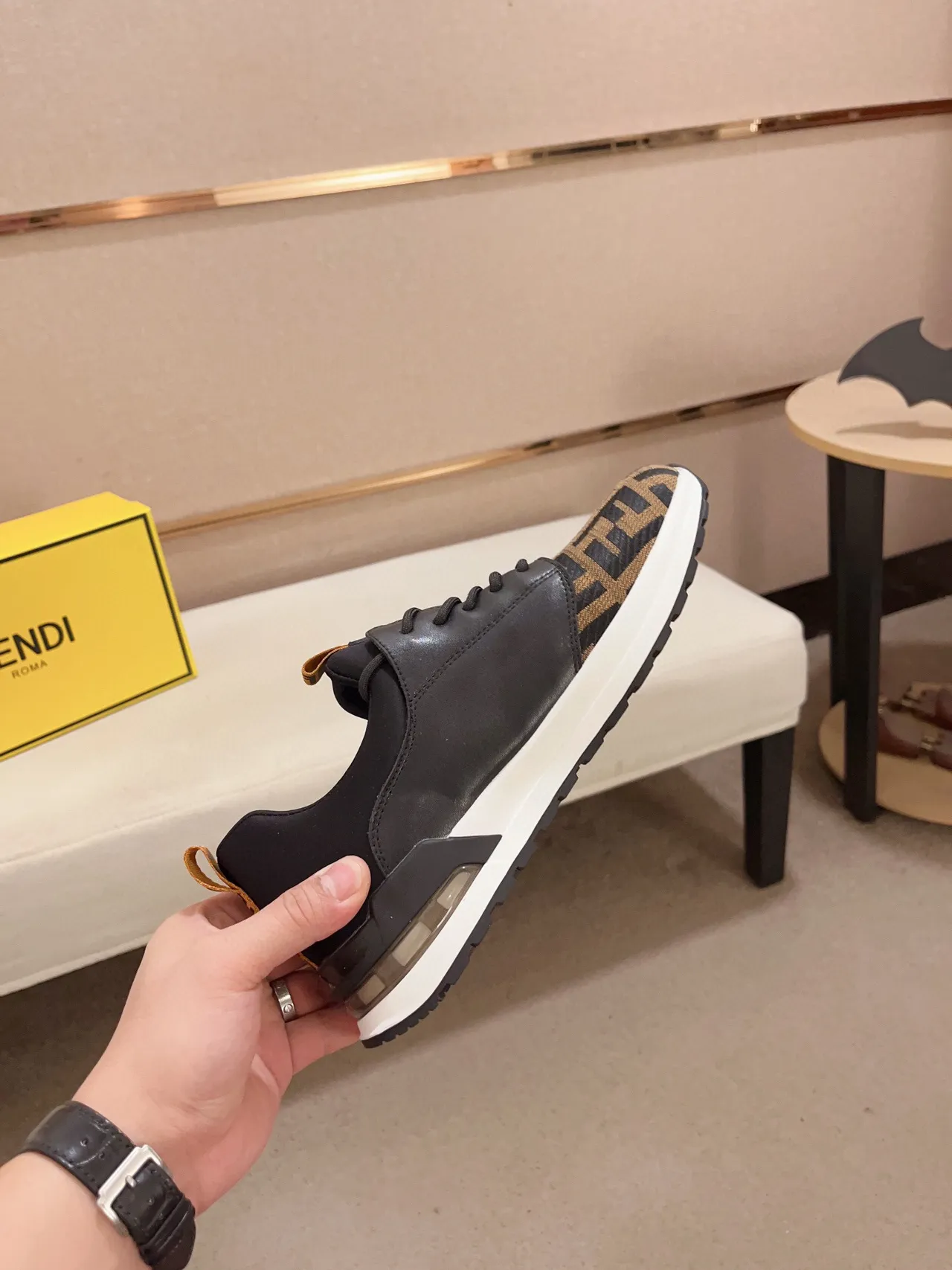 Fendi Black Brown FF Monogram Textile Leather Panel Lifestyle Sneakers 6