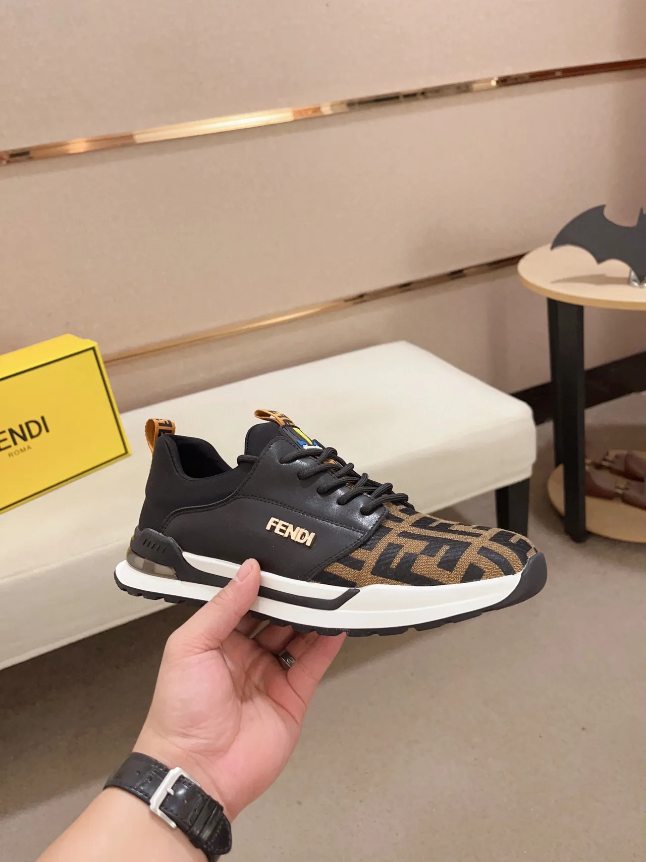 Fendi Black Brown FF Monogram Textile Leather Panel Lifestyle Sneakers 7