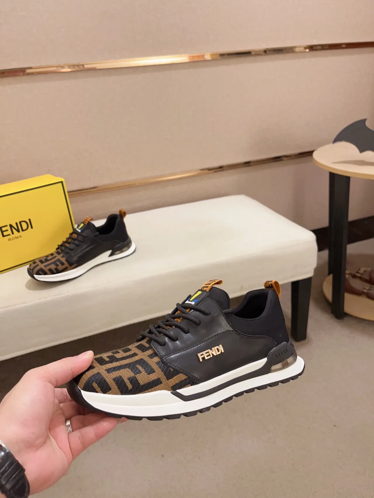 Fendi Black Brown FF Monogram Textile Leather Panel Lifestyle Sneakers 8