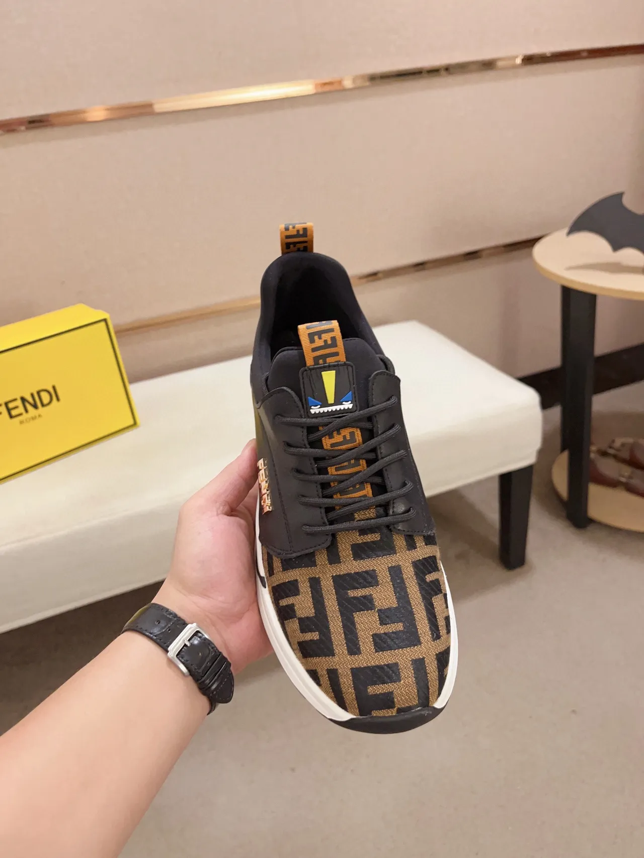 Fendi Black Brown FF Monogram Textile Leather Panel Lifestyle Sneakers 9