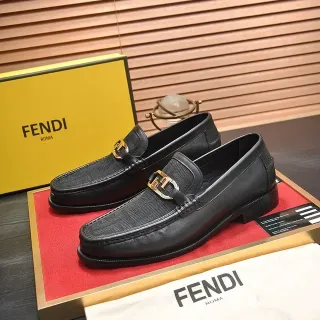 Fendi Black Gold Leather Pequin Weave Panel Loafer