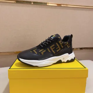 Fendi Black Gold Sole Monogram Mesh Upper Chunky Sneakers