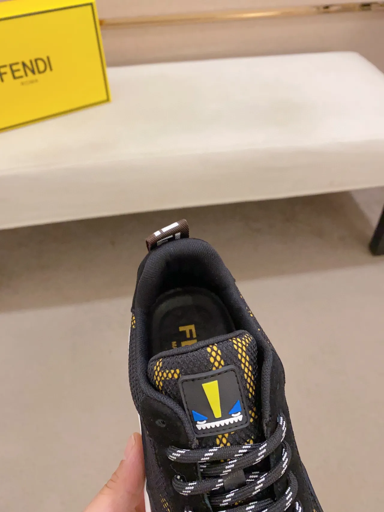 Fendi Black Gold Sole Monogram Mesh Upper Chunky Sneakers 5