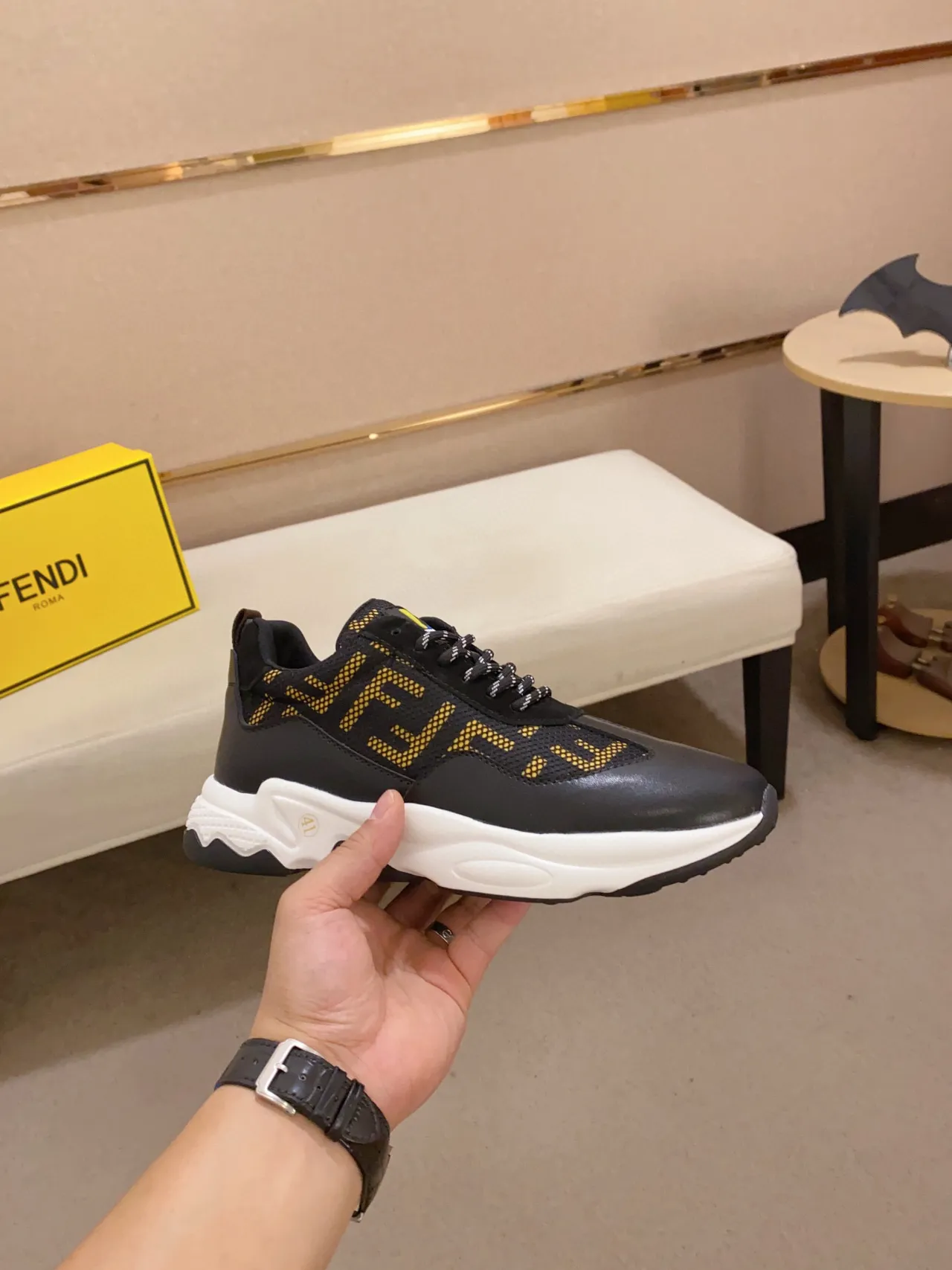 Fendi Black Gold Sole Monogram Mesh Upper Chunky Sneakers 8