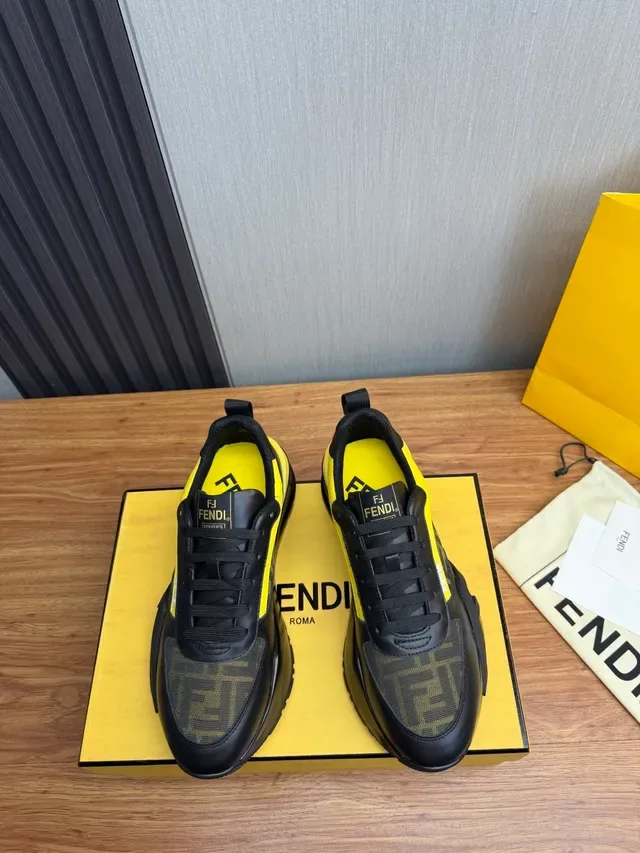 Fendi Noir Jaune Semelle Épaisse Monogrammé Textile Lifestyle Sneakers 2