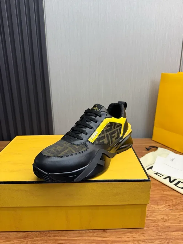 Fendi Noir Jaune Semelle Épaisse Monogrammé Textile Lifestyle Sneakers 3