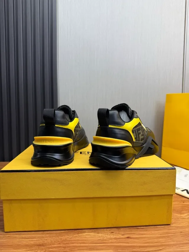 Fendi Noir Jaune Semelle Épaisse Monogrammé Textile Lifestyle Sneakers 4