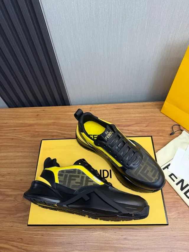Fendi Noir Jaune Semelle Épaisse Monogrammé Textile Lifestyle Sneakers 5