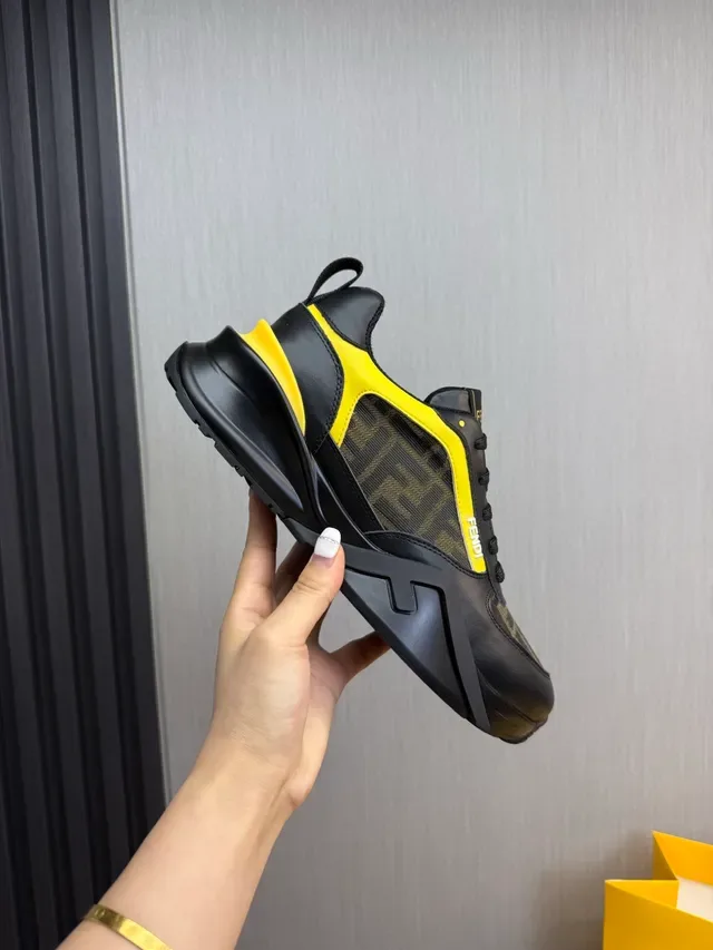 Fendi Noir Jaune Semelle Épaisse Monogrammé Textile Lifestyle Sneakers 6