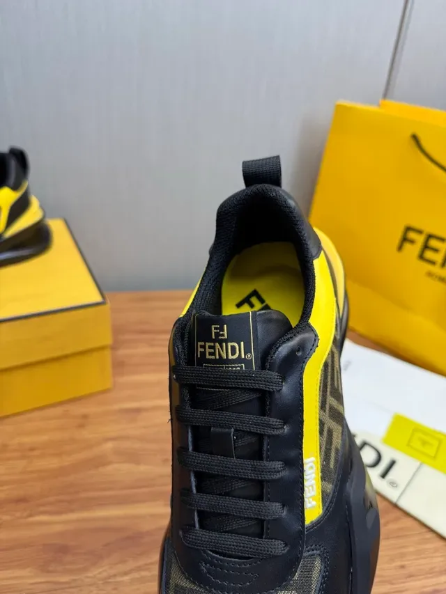 Fendi Noir Jaune Semelle Épaisse Monogrammé Textile Lifestyle Sneakers 7