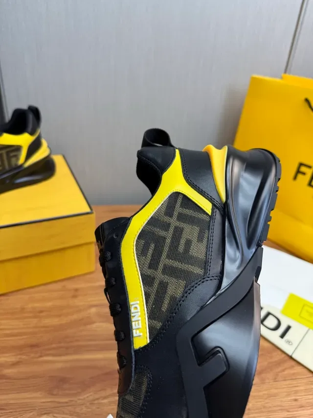 Fendi Noir Jaune Semelle Épaisse Monogrammé Textile Lifestyle Sneakers 8