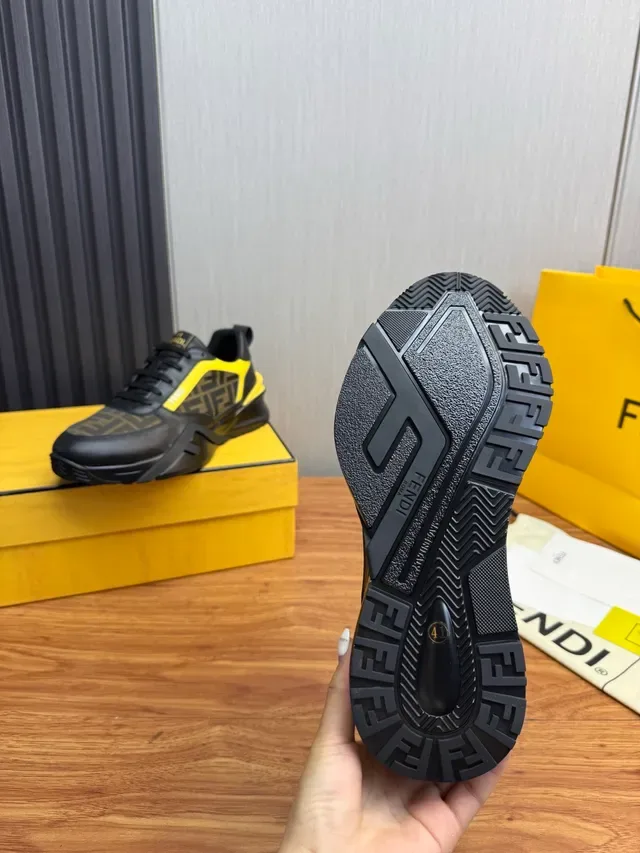 Fendi Noir Jaune Semelle Épaisse Monogrammé Textile Lifestyle Sneakers 9