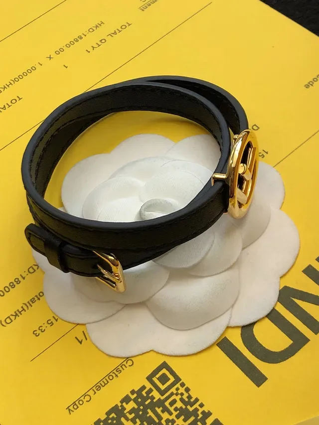 Fendi FF Black Gold Double-Wrap Thin Leather Belt 2