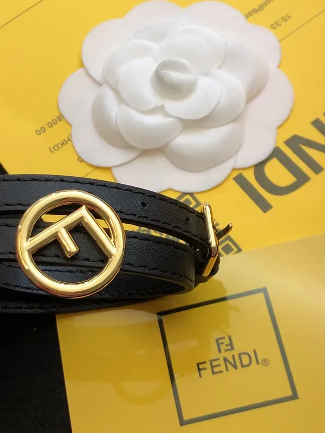 Fendi FF Black Gold Double-Wrap Thin Leather Belt 3