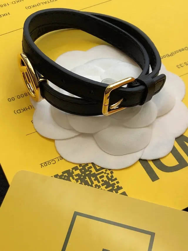 Fendi FF Black Gold Double-Wrap Thin Leather Belt 4