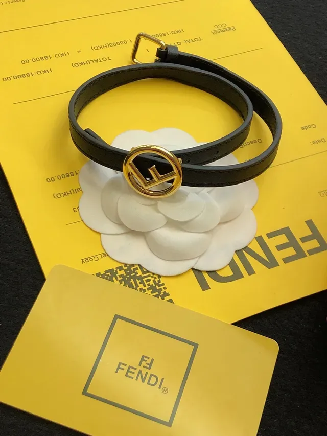 Fendi FF Black Gold Double-Wrap Thin Leather Belt 5