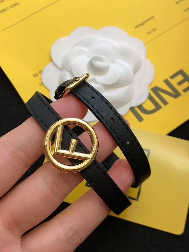 Fendi FF Black Gold Double-Wrap Thin Leather Belt 7