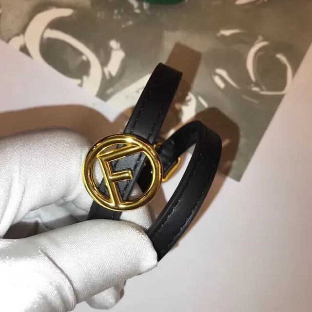 Fendi FF Black Gold Double-Wrap Thin Leather Belt 8