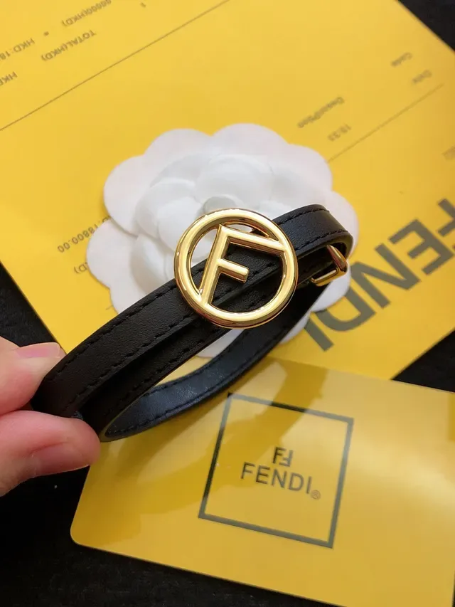 Fendi FF Black Gold Double-Wrap Thin Leather Belt 9
