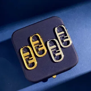 Fendi FF Logo Gold-Tone Oval Earrings