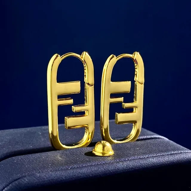 أقراط أذن Fendi FF Logo ذهبي بيضاوي 5