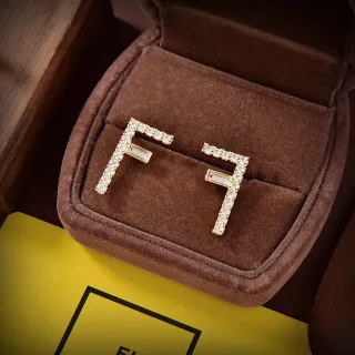 Fendi FF Monogram Pavé Crystal Gold-Tone Stud Earrings