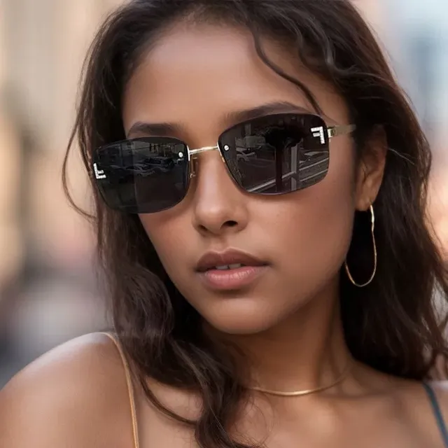 Fendi FF Rimless Rectangular Crystal-Embellished Sunglasses 4