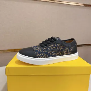 Fendi FF Sneaker Navy Black Cap-Toe Monogrammed Textile Lifestyle Sneakers