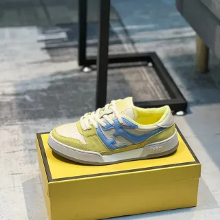 Fendi FF Yellow Blue Low-Top Lace-Up Multi-Panel Suede And Leather Upper Lifestyle Sneakers