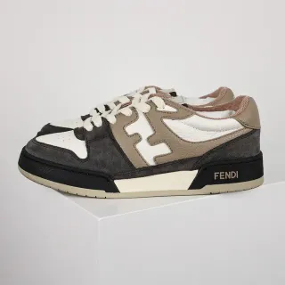 Fendi First Beige Black Layered Mixed-Material Upper Oversized FF Logo Lifestyle Sneakers