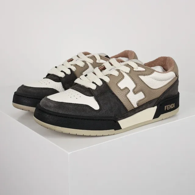 Fendi First Beige Noir Stratifié Matériaux Mixtes Supérieur Oversized FF Logo Sneakers Lifestyle 2