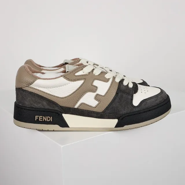 Fendi First Beige Noir Stratifié Matériaux Mixtes Supérieur Oversized FF Logo Sneakers Lifestyle 3