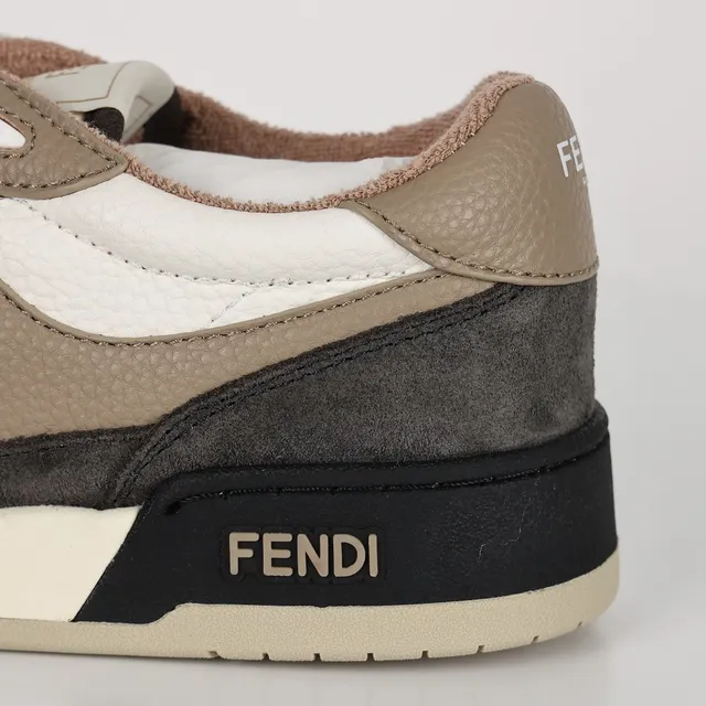 Fendi First Beige Noir Stratifié Matériaux Mixtes Supérieur Oversized FF Logo Sneakers Lifestyle 4