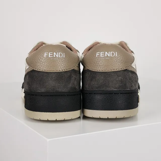 Fendi First Beige Noir Stratifié Matériaux Mixtes Supérieur Oversized FF Logo Sneakers Lifestyle 7