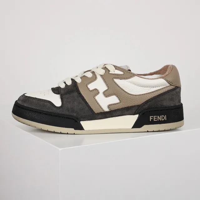 Fendi First Beige Noir Stratifié Matériaux Mixtes Supérieur Oversized FF Logo Sneakers Lifestyle 8