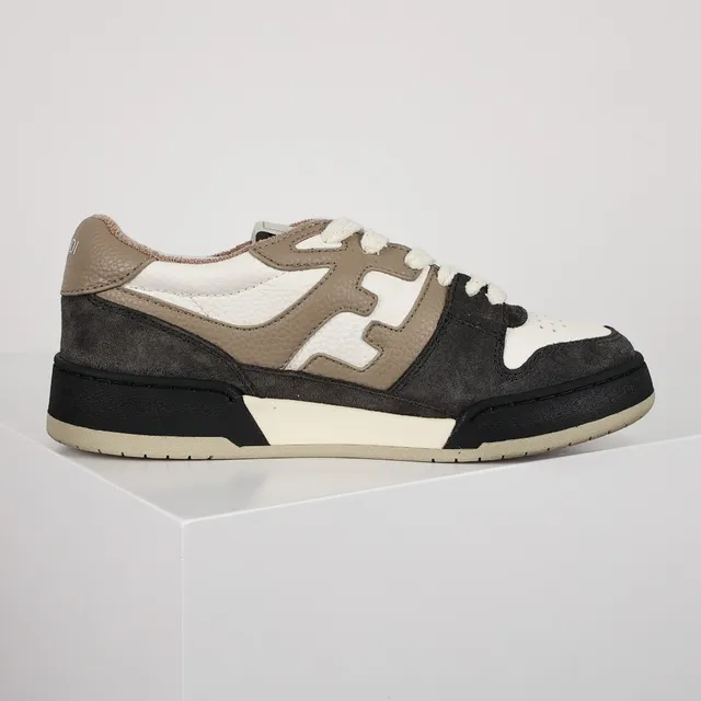 Fendi First Beige Noir Stratifié Matériaux Mixtes Supérieur Oversized FF Logo Sneakers Lifestyle 9