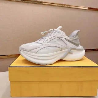 Fendi First Beige Gray Sole Layered Synthetic-Mesh Upper Chunky Sneakers