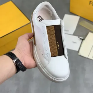 Fendi First Slip-On White Brown Striped Lifestyle Sneakers