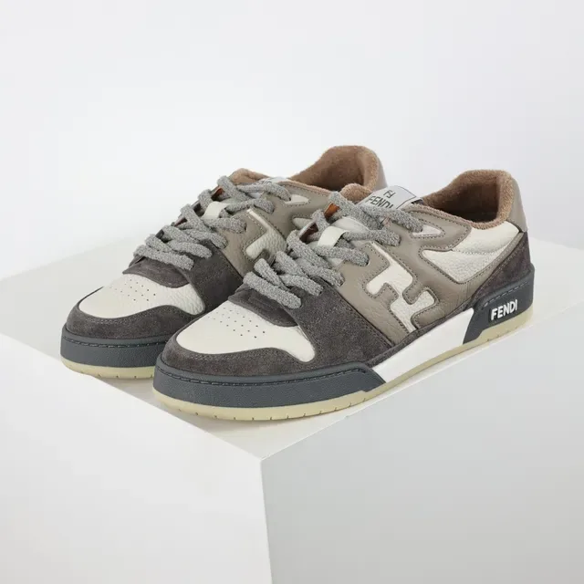 Fendi Gris Beige Suede et Cuero en Couche Supérieure Motif Géométrique Panneau Latéral Style Sneakers Lifestyle 2
