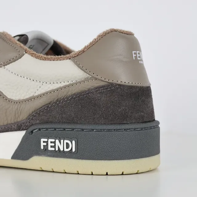 Fendi Gris Beige Suede et Cuero en Couche Supérieure Motif Géométrique Panneau Latéral Style Sneakers Lifestyle 4