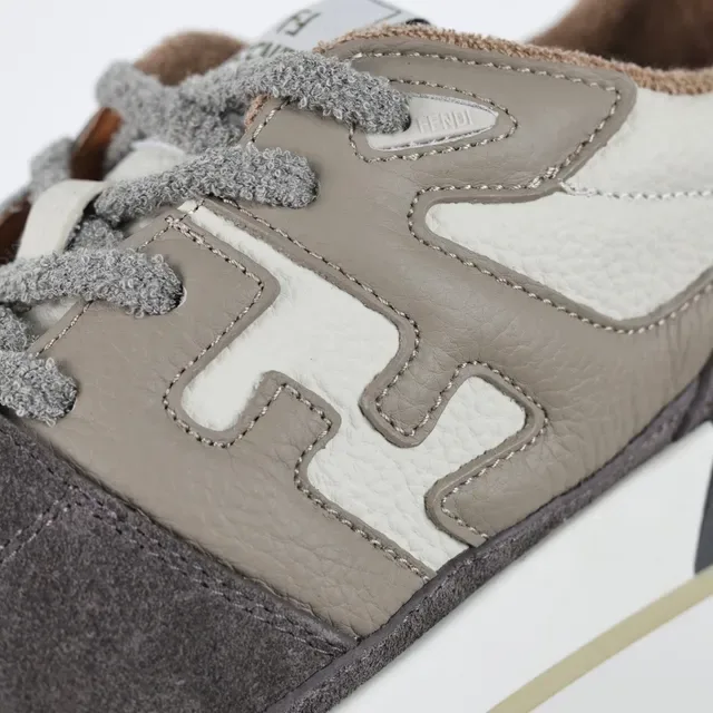 Fendi Gris Beige Suede et Cuero en Couche Supérieure Motif Géométrique Panneau Latéral Style Sneakers Lifestyle 6