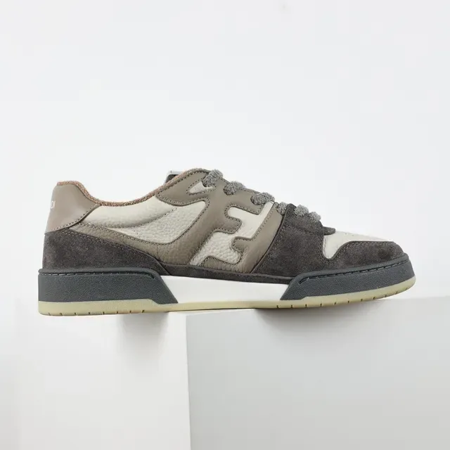Fendi Gris Beige Suede et Cuero en Couche Supérieure Motif Géométrique Panneau Latéral Style Sneakers Lifestyle 7