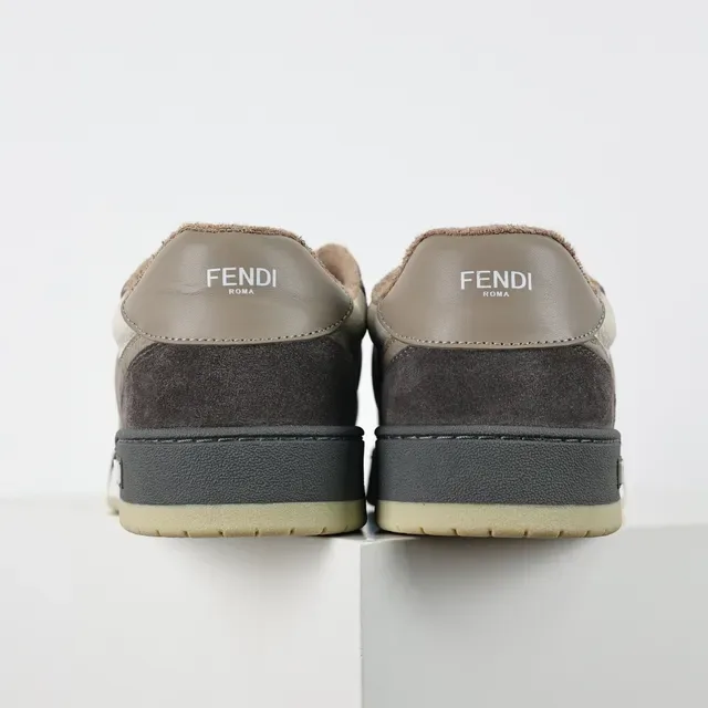 Fendi Gris Beige Suede et Cuero en Couche Supérieure Motif Géométrique Panneau Latéral Style Sneakers Lifestyle 8