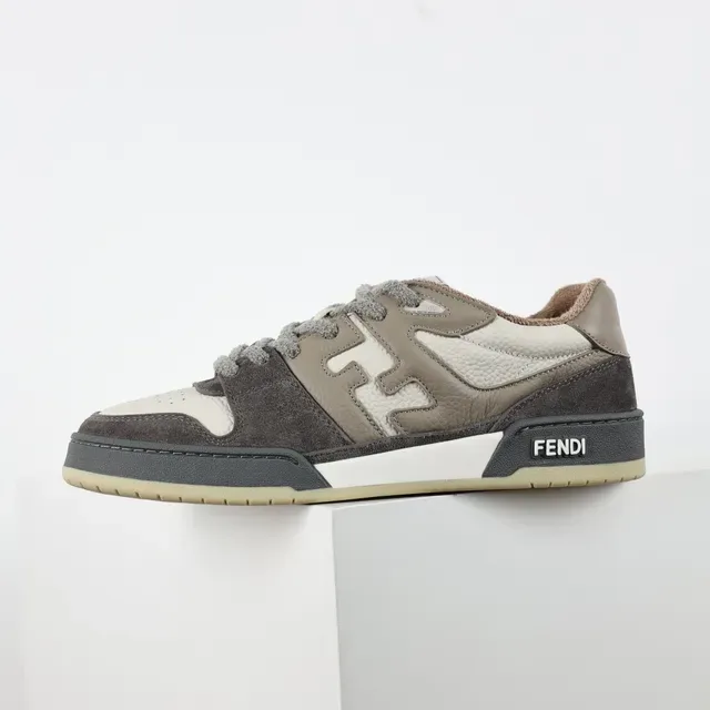 Fendi Gris Beige Suede et Cuero en Couche Supérieure Motif Géométrique Panneau Latéral Style Sneakers Lifestyle 9
