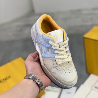 Fendi Lifestyle Sneaker Beige Blue Mixed-Material Upper Light FF Motif Overlay Lifestyle Sneakers