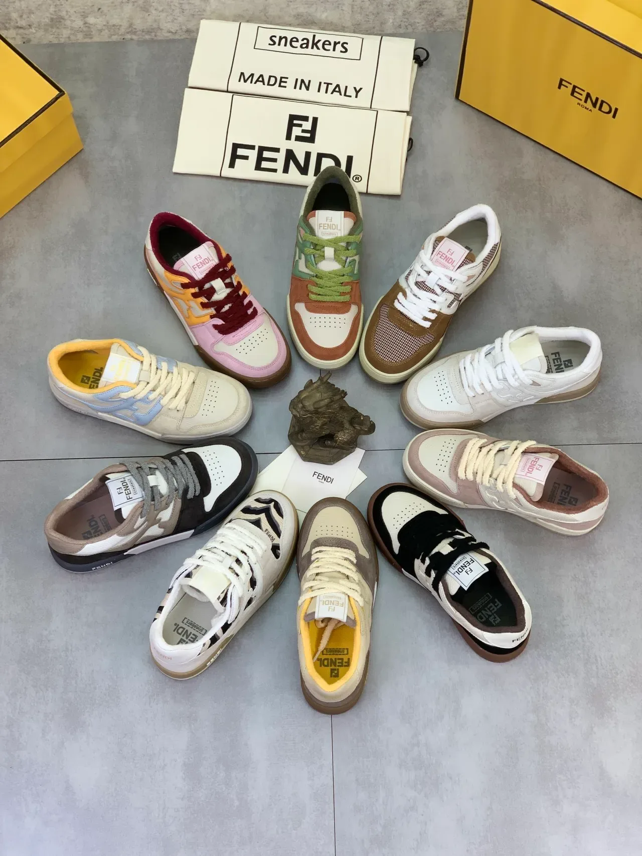 Fendi Lifestyle Sneaker Beige Blue Mixed-Material Upper Light FF Motif Overlay Lifestyle Sneakers 2