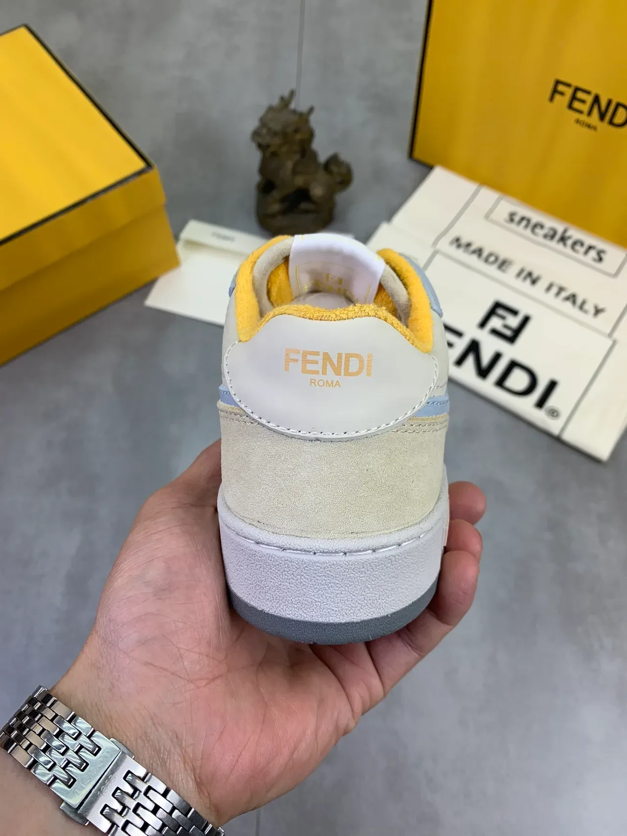 Fendi Lifestyle Sneaker Beige Blue Mixed-Material Upper Light FF Motif Overlay Lifestyle Sneakers 4