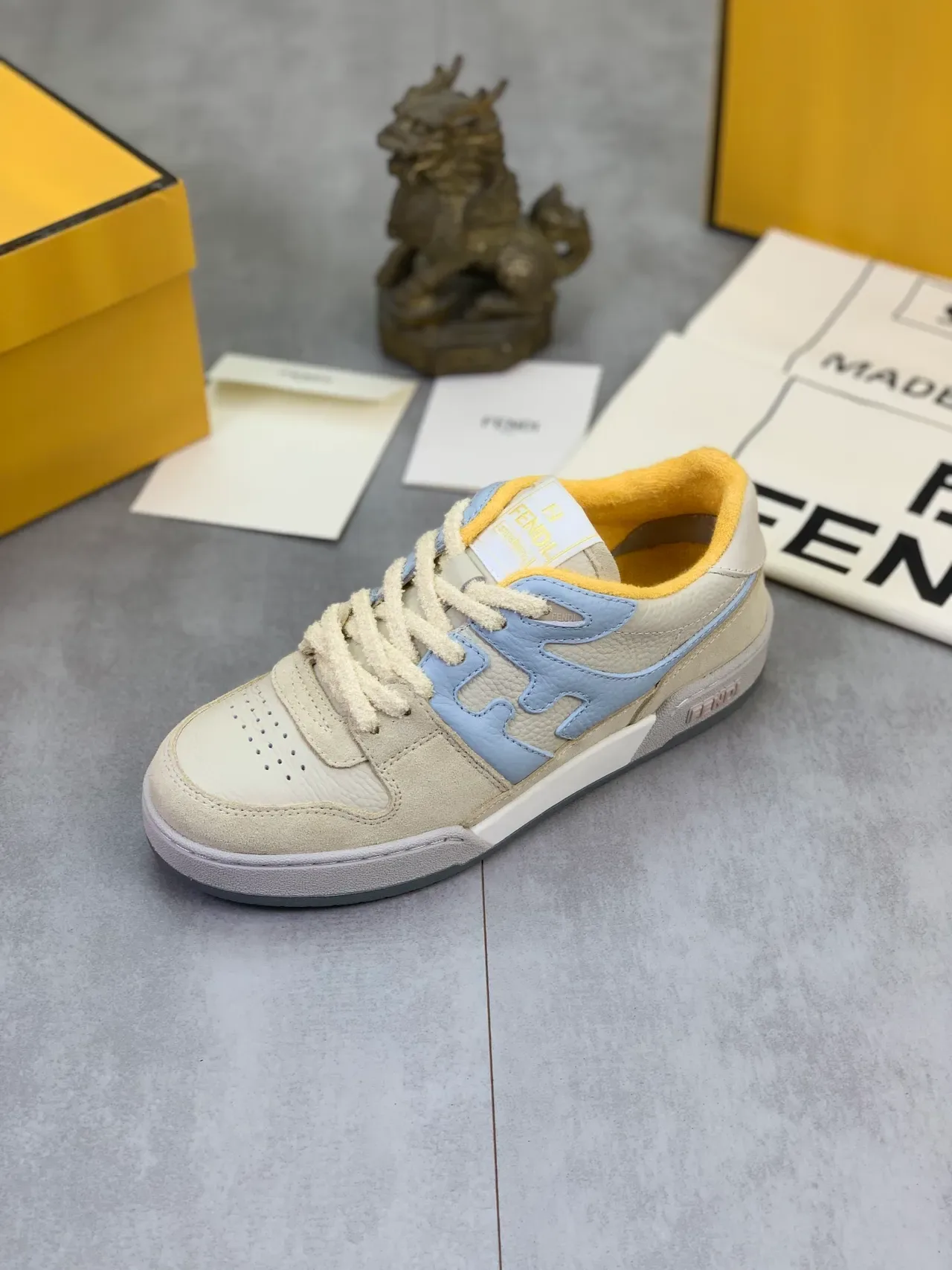 Fendi Lifestyle Sneaker Beige Blue Mixed-Material Upper Light FF Motif Overlay Lifestyle Sneakers 5