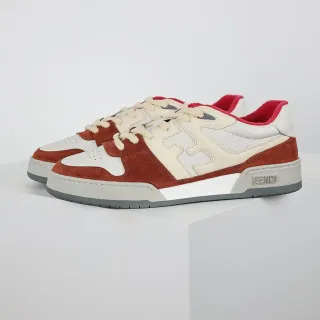 Fendi Lifestyle Sneaker Red Beige Layered Suede And Leather Abstract FF-Inspired Overlay Lifestyle Sneakers