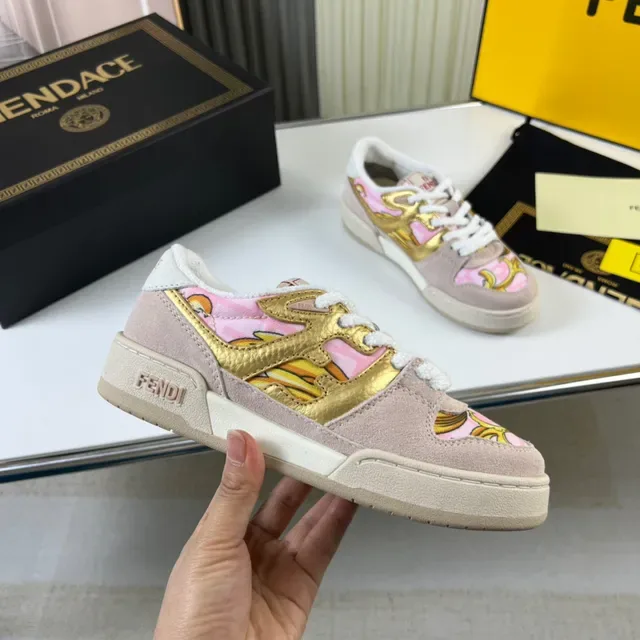 Fendi Low-Top col rembourré rose et or Lifestyle Sneakers 4